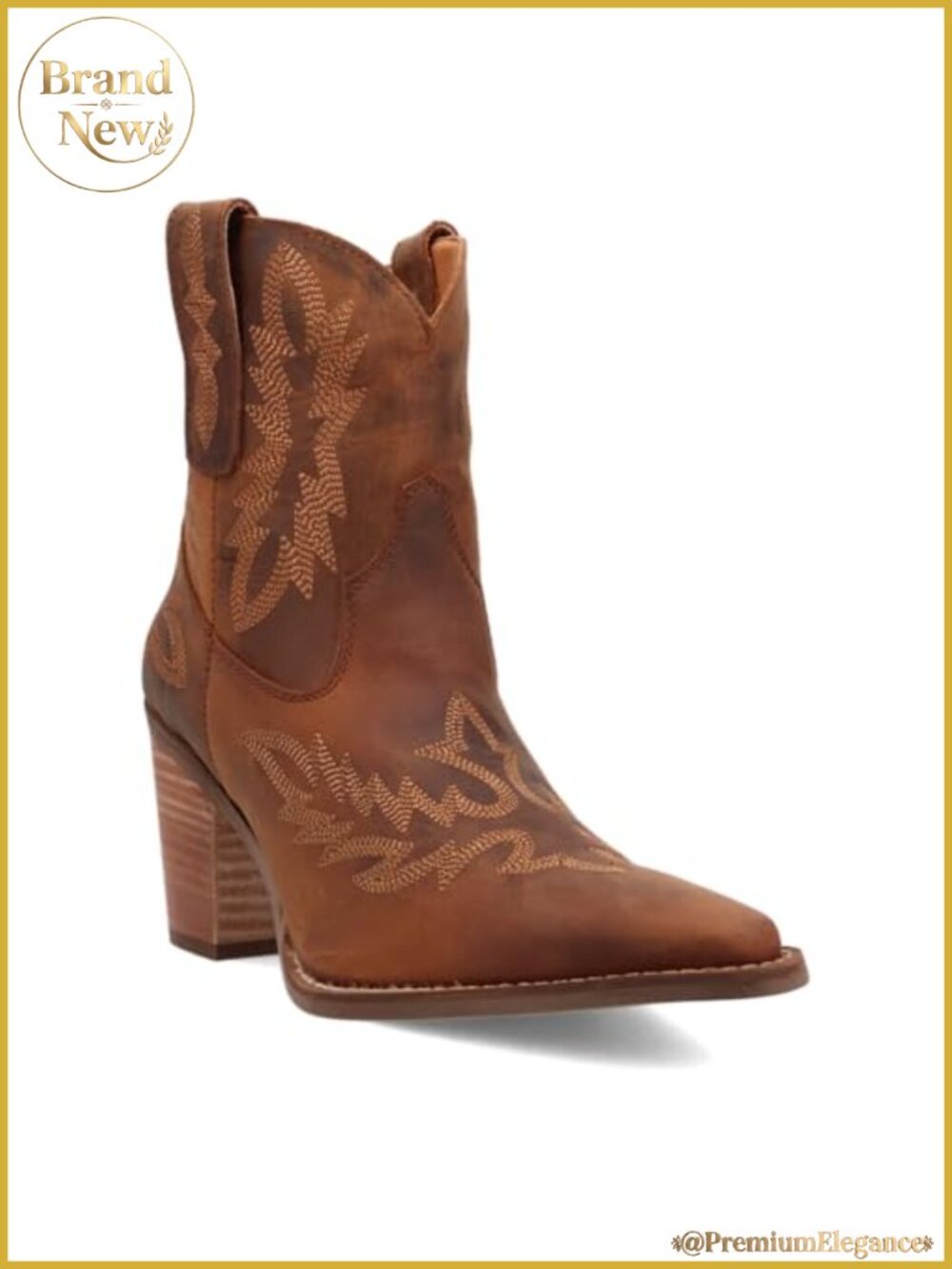 Dingo Women's Embroidered Snip Toe Pull On Casual Boots Mid Heel